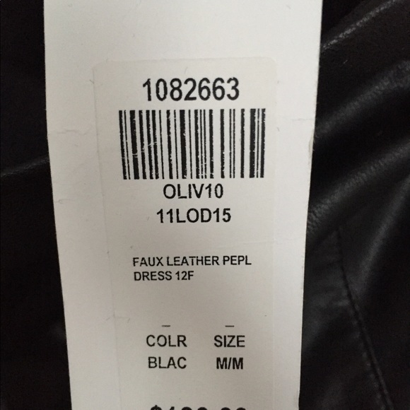 Olivaceous Black faux leather peplum dress sz med - Picture 5 of 5